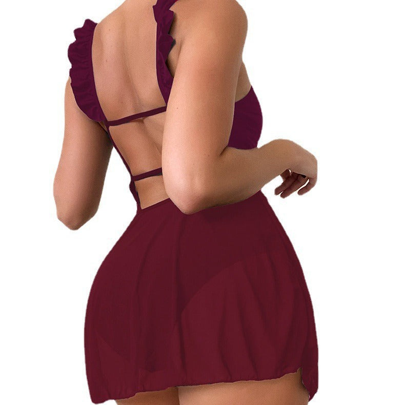 Damen Strandkleid mit verzierten Rüschen Drune