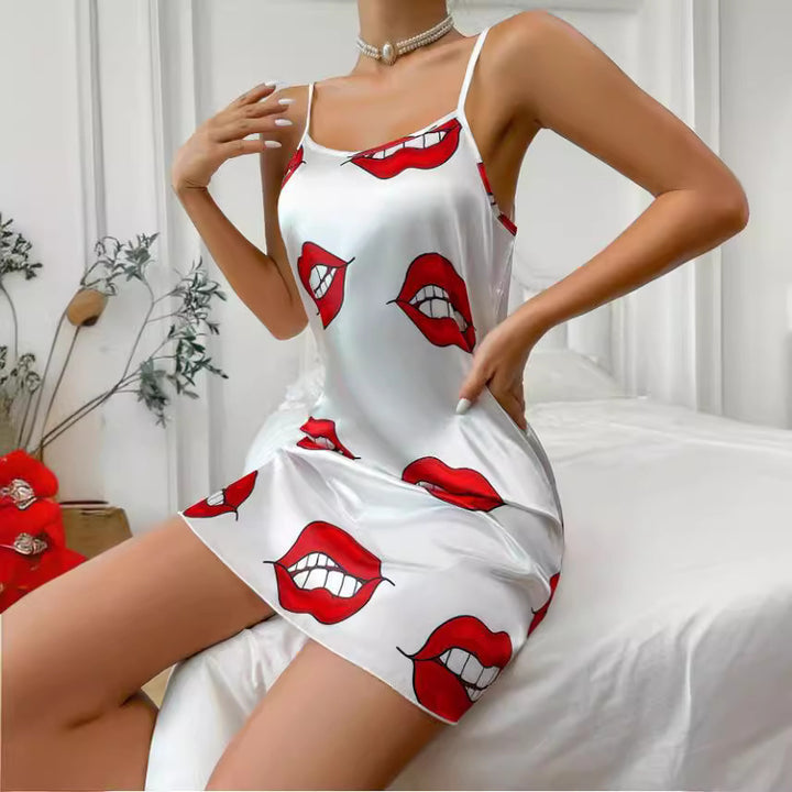 Damen Nachtkleid mit attraktiven Lippenmotiv Drune