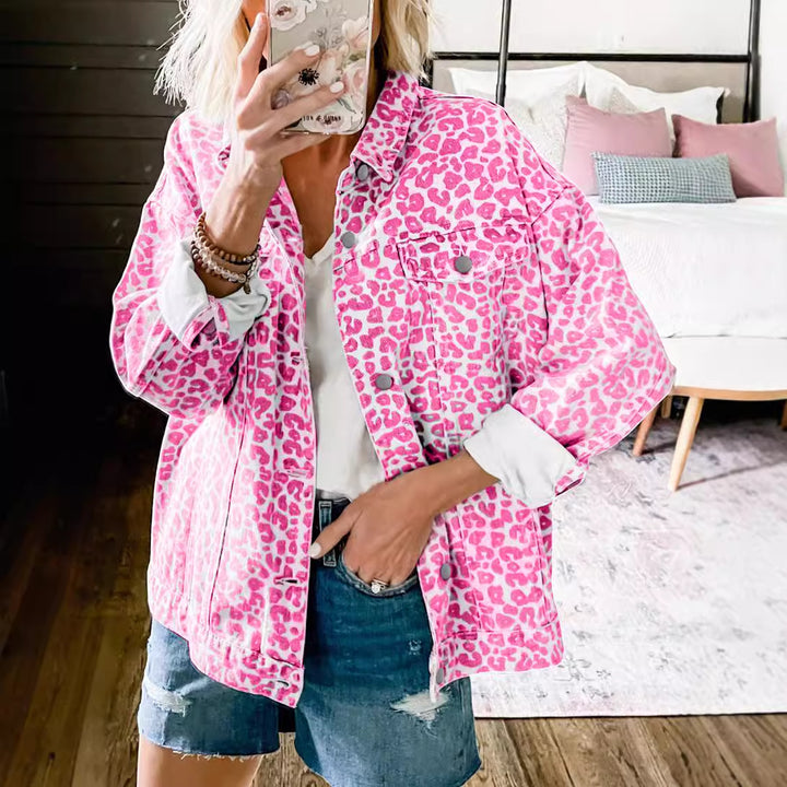 Damen Jeansjacke im angesagten Leo-Design mit lässigem Schnitt und modischen Details Drune