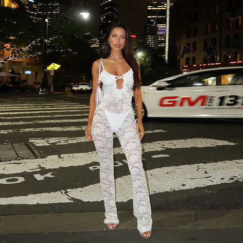 Damen stilvolles Langarm-Catsuit mit Spitzenverzierung und raffiniertem Ausschnitt Drune