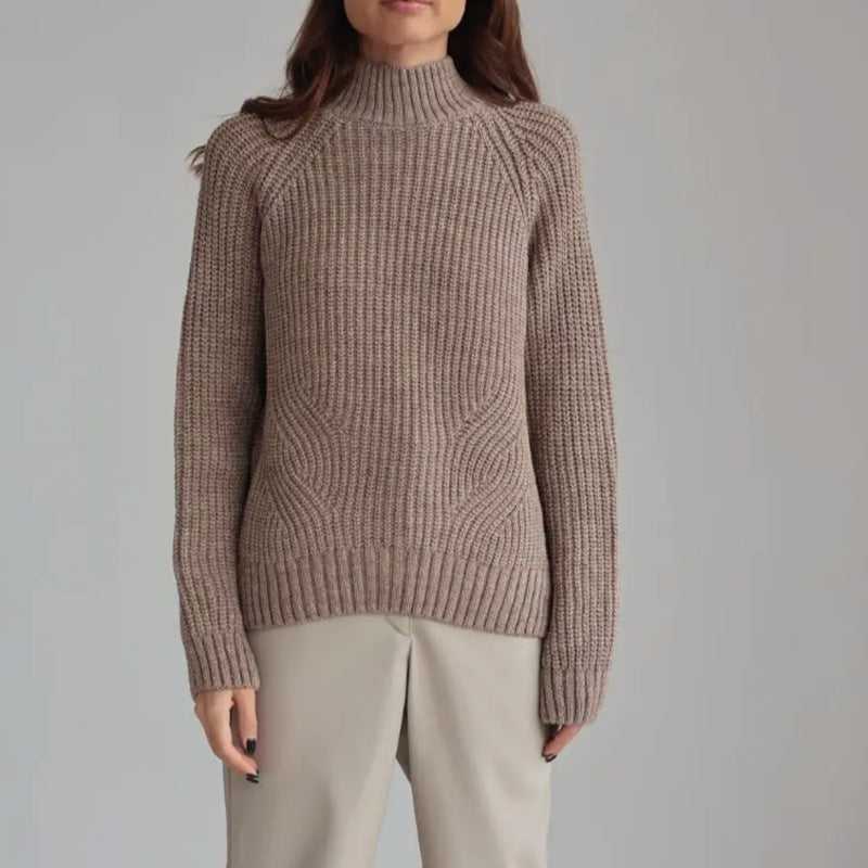 Damen Strickpullover mit hohem Kragen und strukturiertem Muster Drune