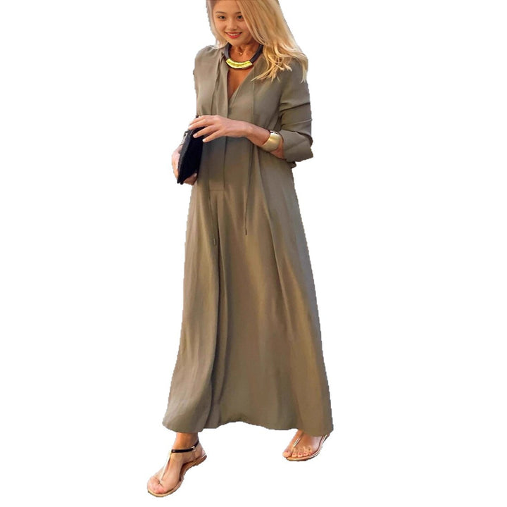 Damen Maxikleid mit verstellbarem Taillenbund und eleganten Ärmeln Drune