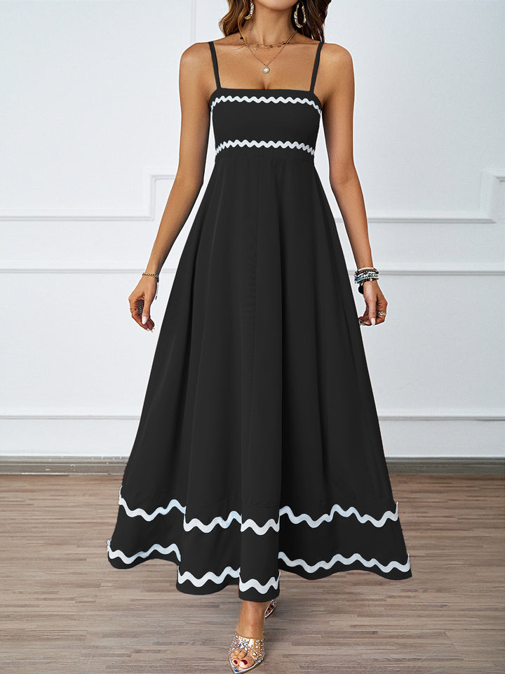 Damen Maxi-Kleid mit zartem Rüschensaum und schmalen Spaghettiträgern Drune