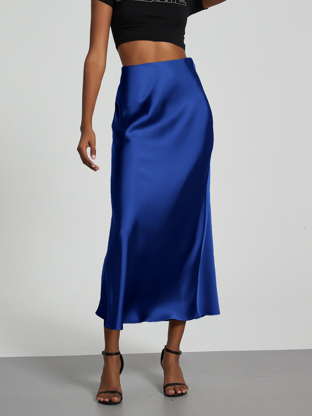 Damen Stilvolle Satin-Stretchrock mit hohem Bund und fließendem Schnitt Drune