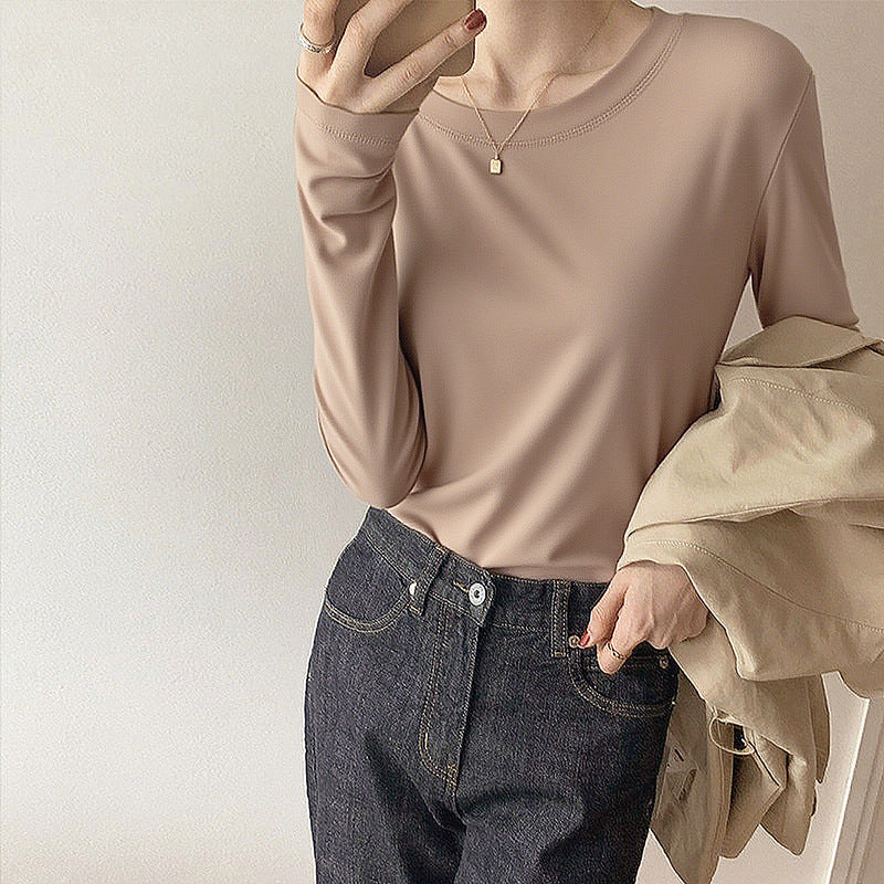 Damen lässiges Langarmshirt mit feiner Struktur Drune