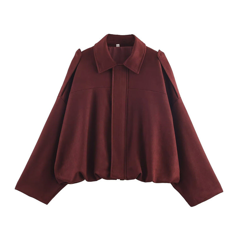 Damen Oversize-Suedejacke mit lässigem Schnitt und praktischen Schulterdetails Drune