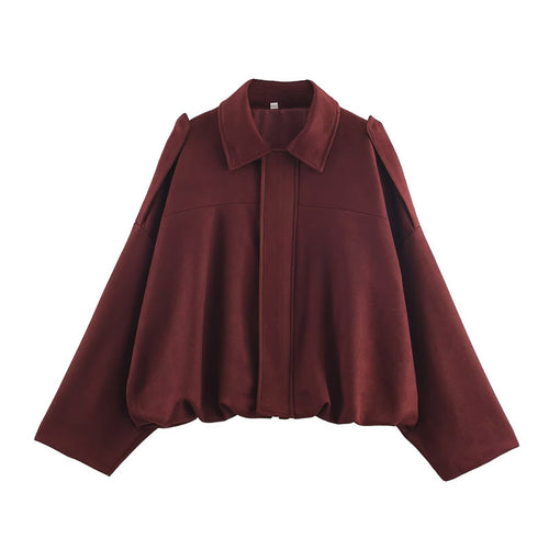 Damen Oversize-Suedejacke mit lässigem Schnitt und praktischen Schulterdetails Drune