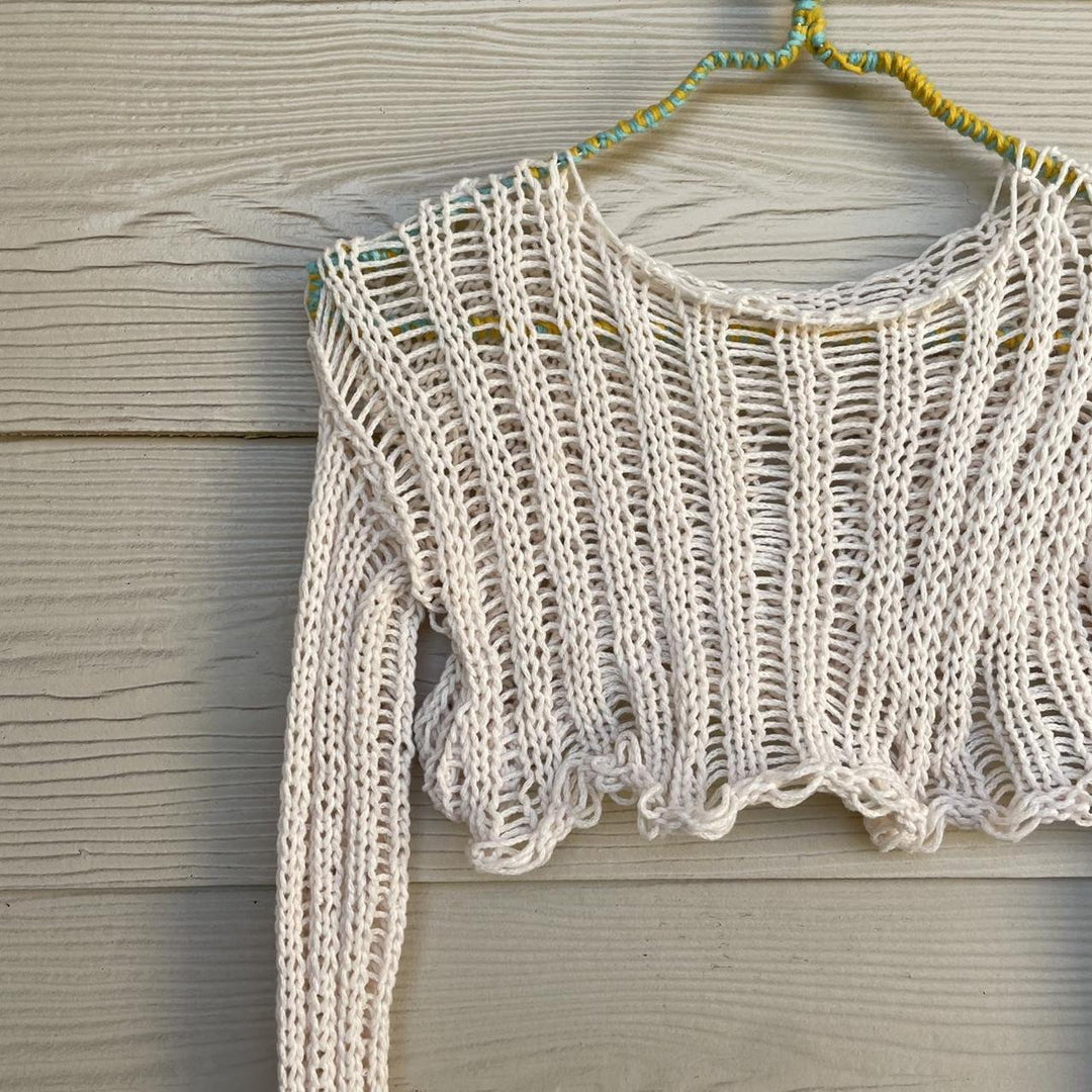 Damen gehäkeltes Crop-Top mit offenen Ärmeln und lässigem Design Drune