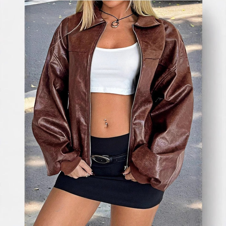 Damen Kunstleder Bomberjacke Drune