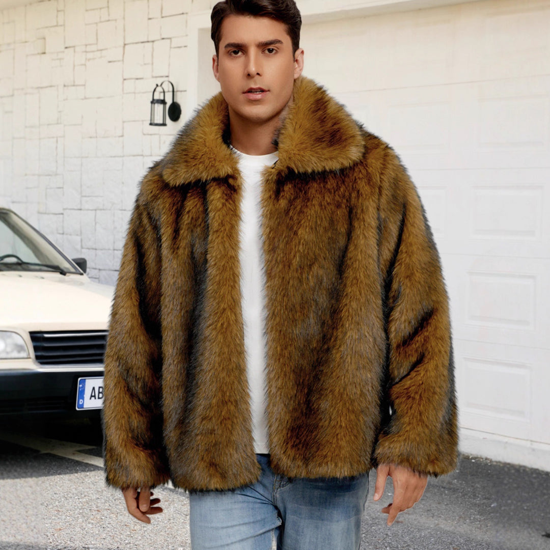 Herren Luxuriöse Kunstpelzjacke mit breitem Revers Drune