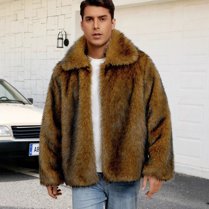 Herren Luxuriöse Kunstpelzjacke mit breitem Revers Drune