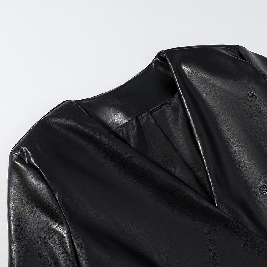 Damen elegante Kunstlederjacke Drune