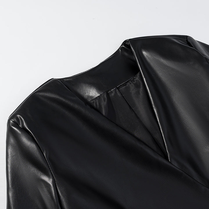 Damen elegante Kunstlederjacke Drune