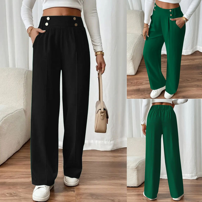 Damen Weitgeschnittene Hochtaillenhose mit eleganten Knopfdetails Drune