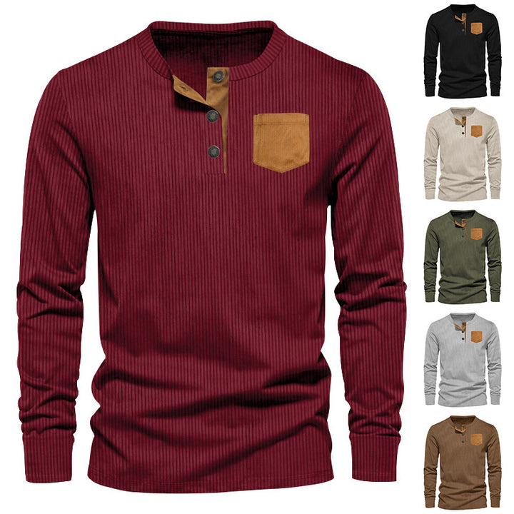 Herren Langarmshirt mit Rippstruktur und bequemem Stehkragen Drune