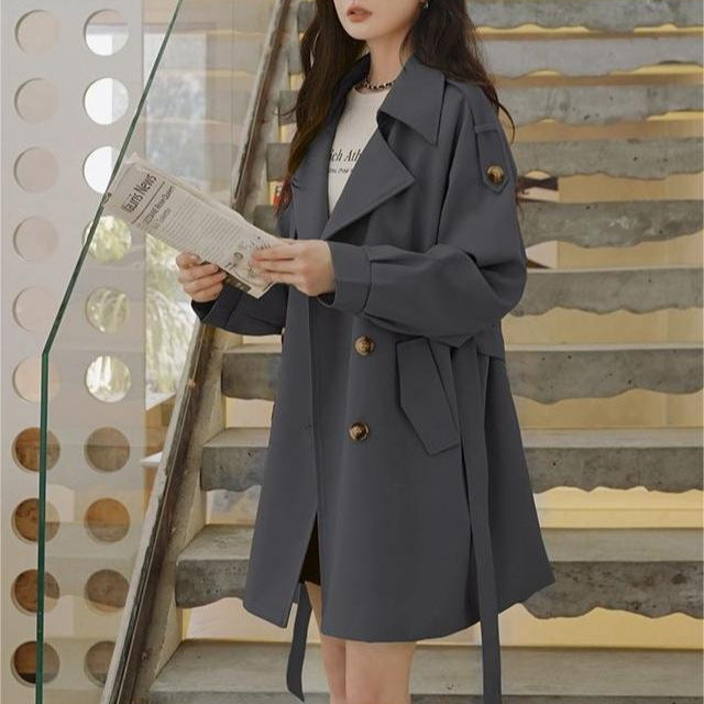 Damen lässiger Trenchcoat mit Gürtel und klassischen Knopfdetails Drune