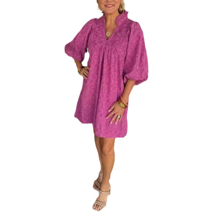 Damen Freizeitkleid mit Rüschendetails und elegantem V-Ausschnitt Drune