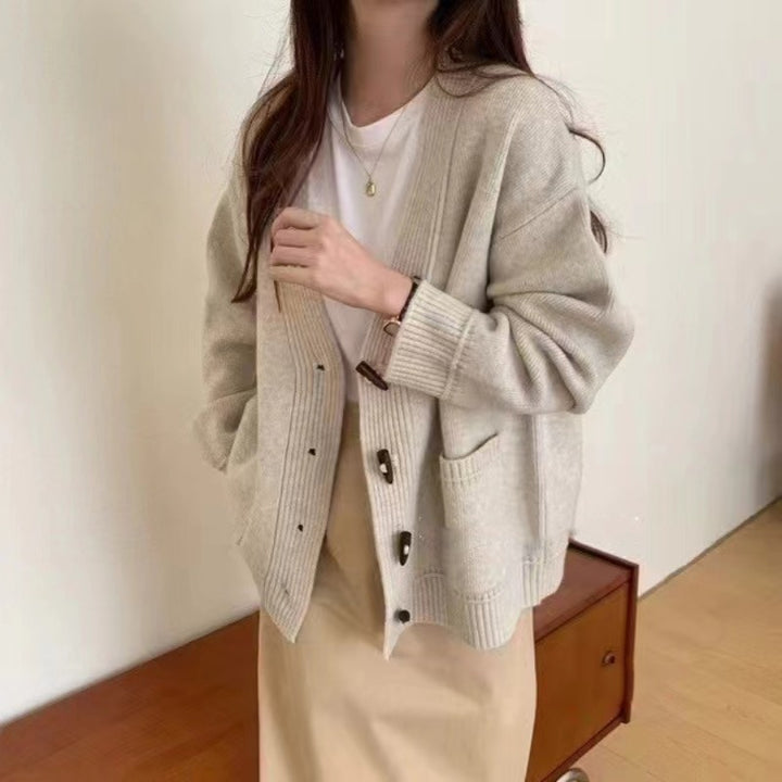 Damen Gemütliche Strickjacke mit modernen Knöpfen und Taschen Drune