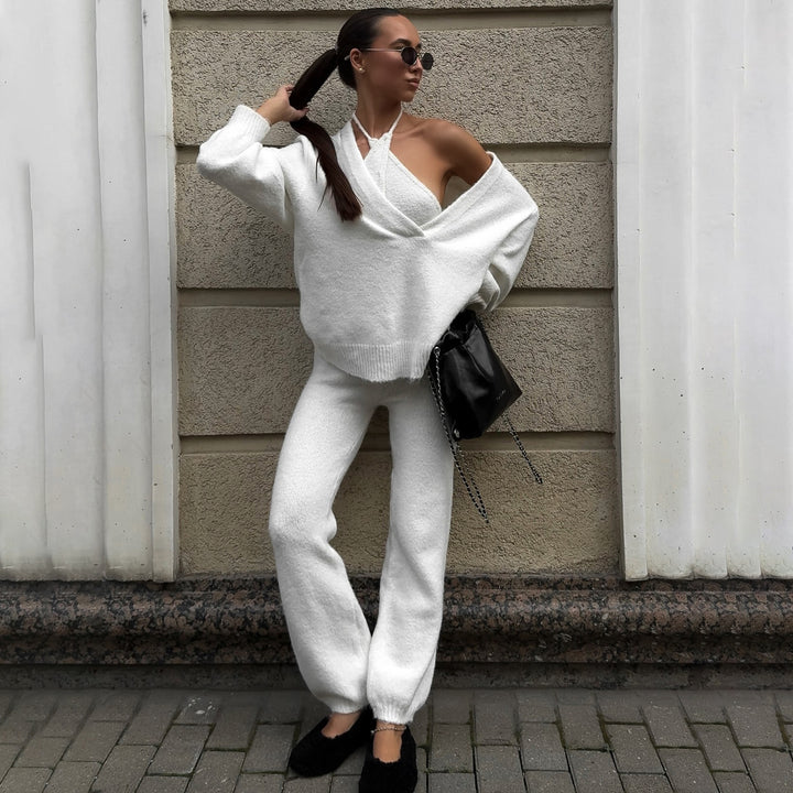 Damen Cozy Strick-Set mit lässigem Pullover und bequemen Hosen Drune