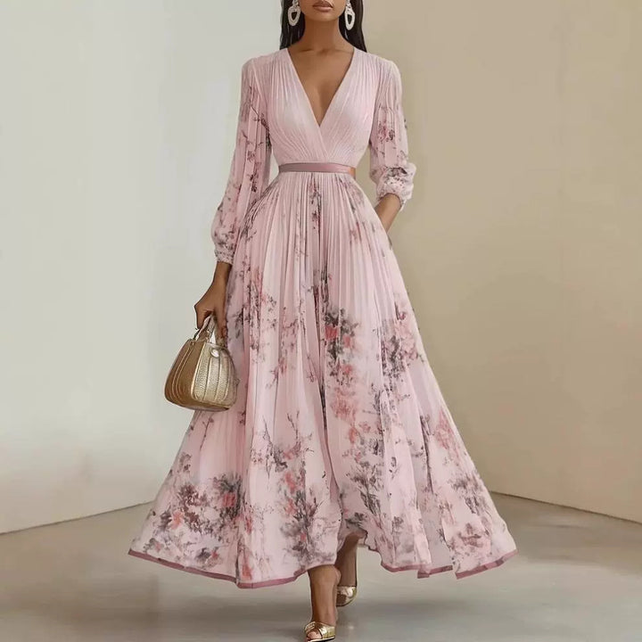 Damen Prachtvolles Maxikleid mit tiefem V-Ausschnitt und floralem Design Drune