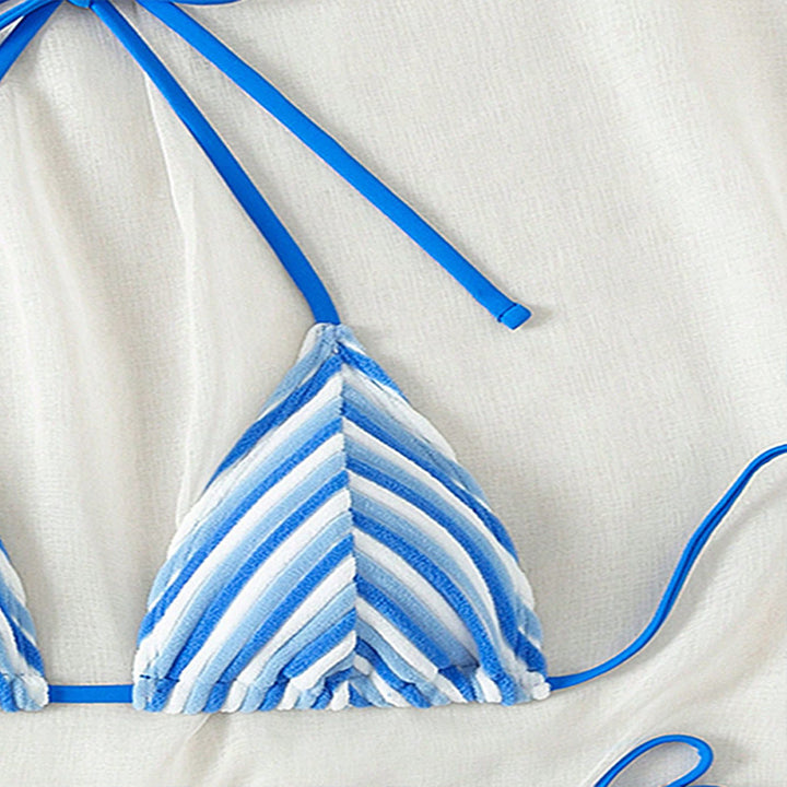 Damen Triangel-Bikinioberteil mit verspieltem Streifenmuster und verstellbaren Bändern Drune