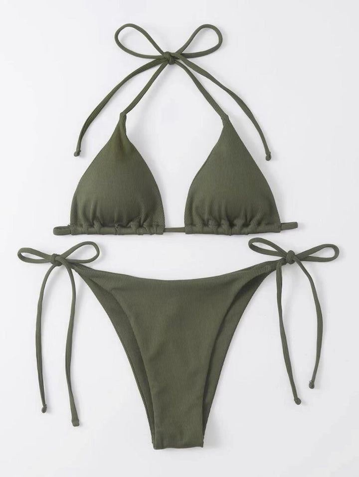 Damen Triangel-Bikini mit verstellbaren Bindebändern und feinem Rippendesign Drune