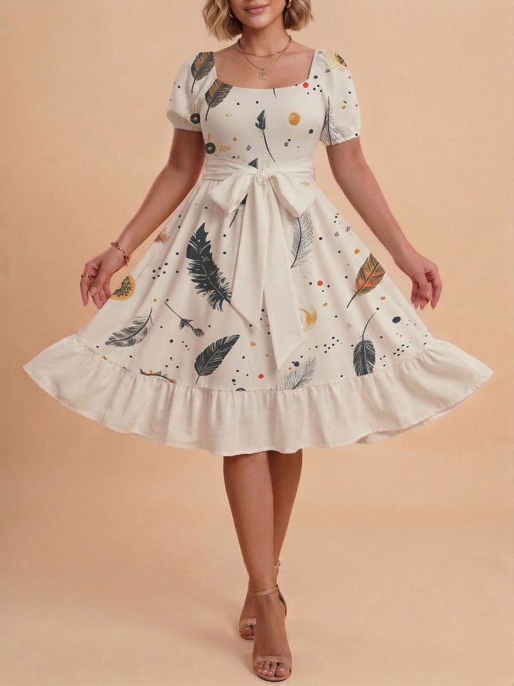 Damen Midikleid mit verspieltem Druck und tailliertem Schnitt Drune