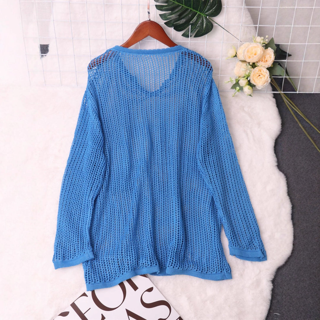 Damen luftiger Strickpullover mit modernem Netzdesign Drune