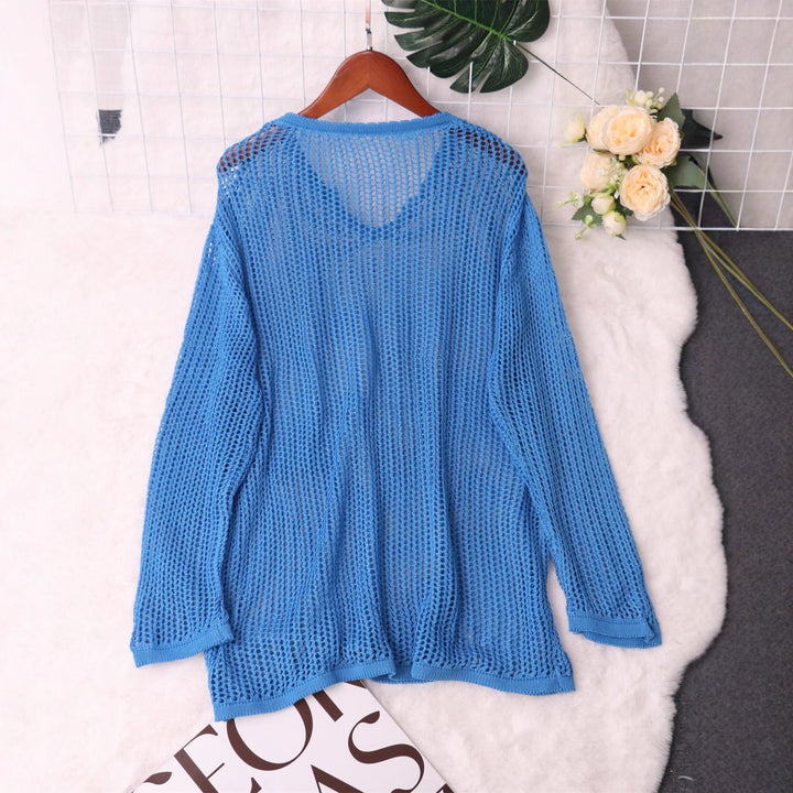 Damen luftiger Strickpullover mit modernem Netzdesign Drune