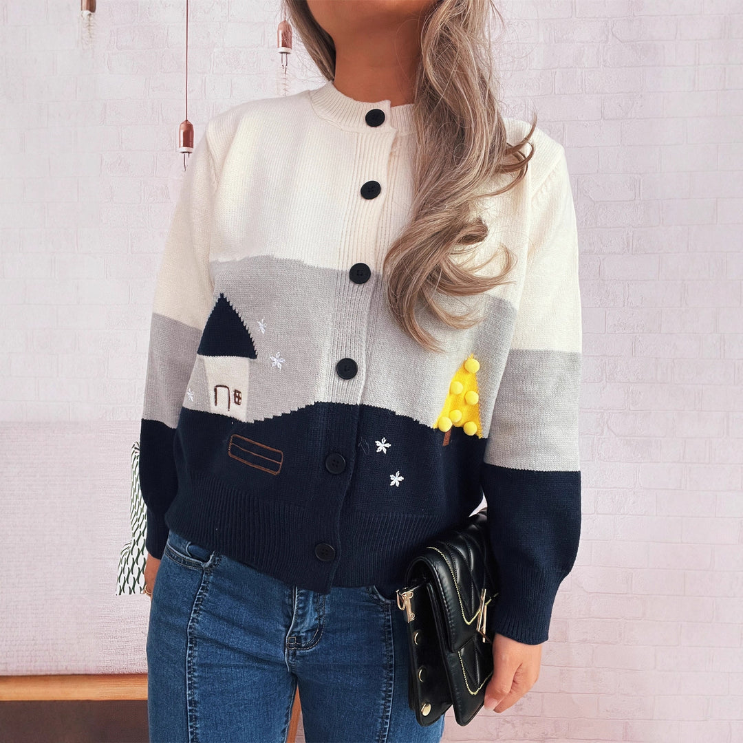 Damen Strickjacke mit festlichem Motiv und Knopfdetails Drune