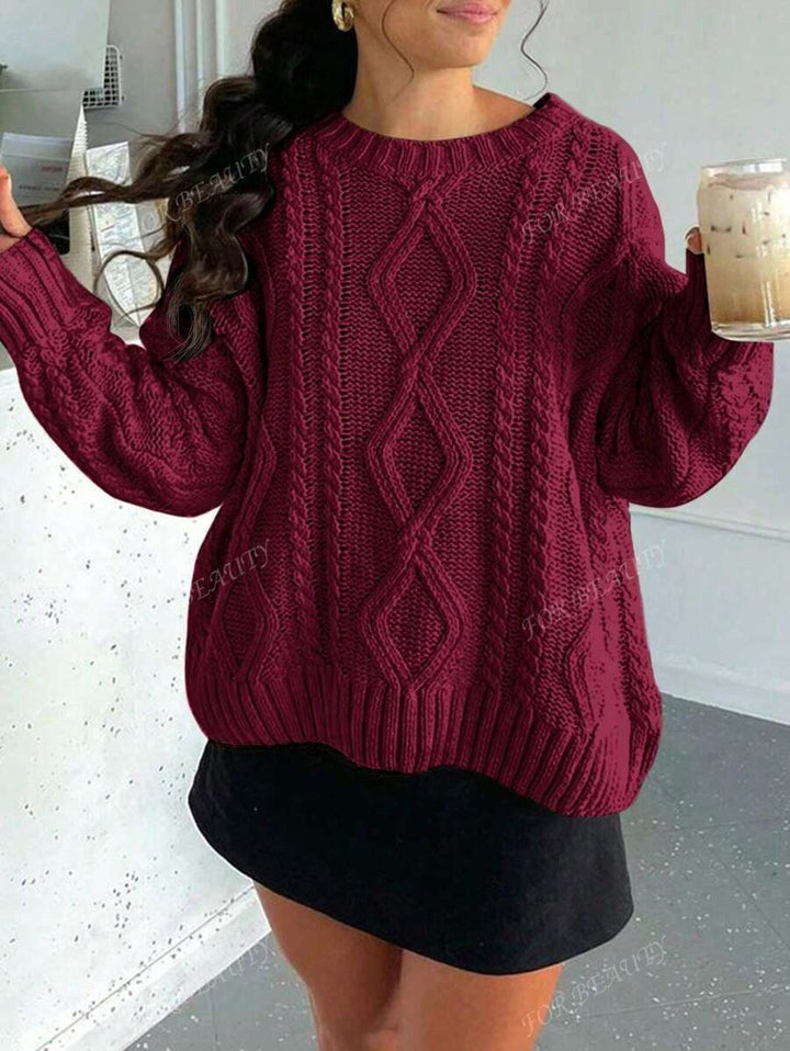 Damen Grobstrickpullover mit raffiniertem Zopfmuster und weitem Schnitt Drune