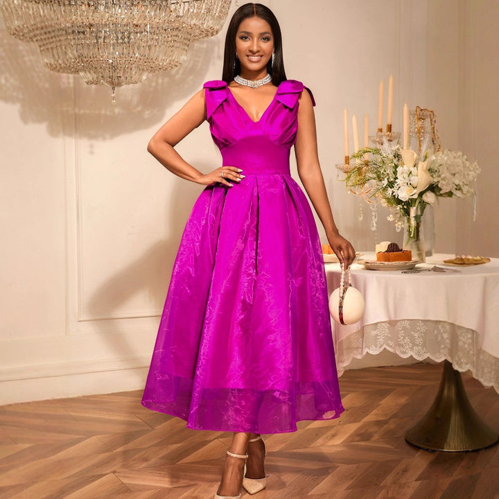 Damen Elegantes Abendkleid mit voluminösen Schleifenärmeln Drune
