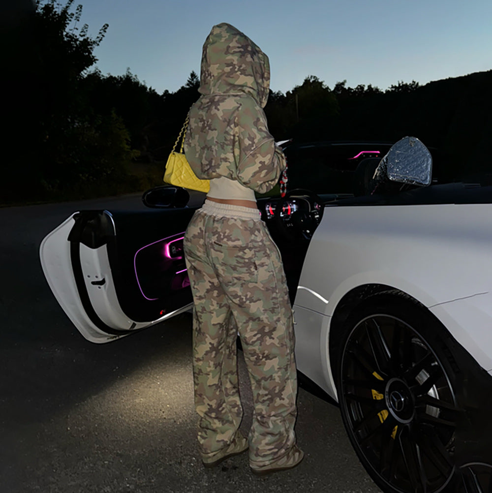 Damen Camouflage-Hoodie und Jogginghose Set Drune