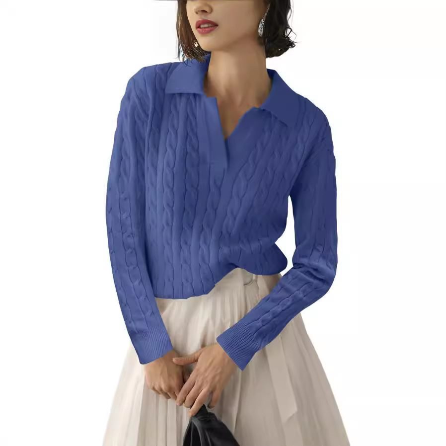 Damen Strickpullover mit Karpfen-Muster und kontrastierenden Bündchen Drune