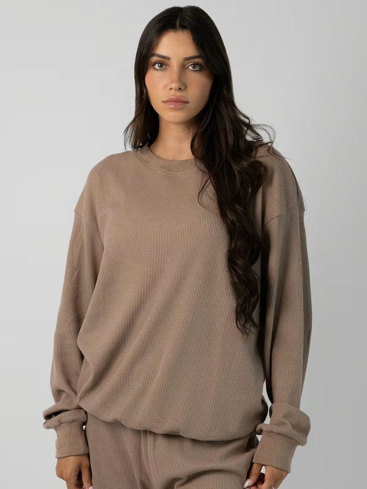 Damen Bequemes Waffelstruktur Freizeit-Set Drune