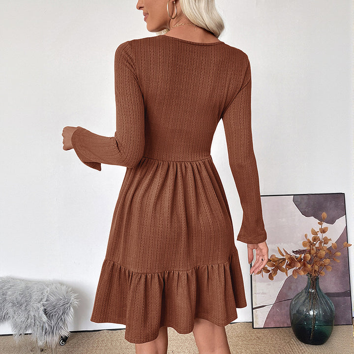 Damen lässiges Langarmkleid mit tailliertem Oberteil und voluminösem Rock Drune