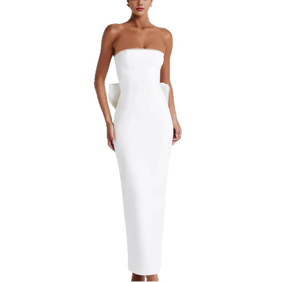 Damen Elegantes figurbetontes Maxikleid mit schulterfreiem Design und modischen Rüschendetails Drune