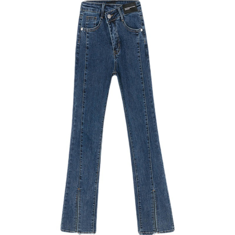 Damen Flared Jeans mit hohem Taillenbund und seitlichen Schlitzen Drune
