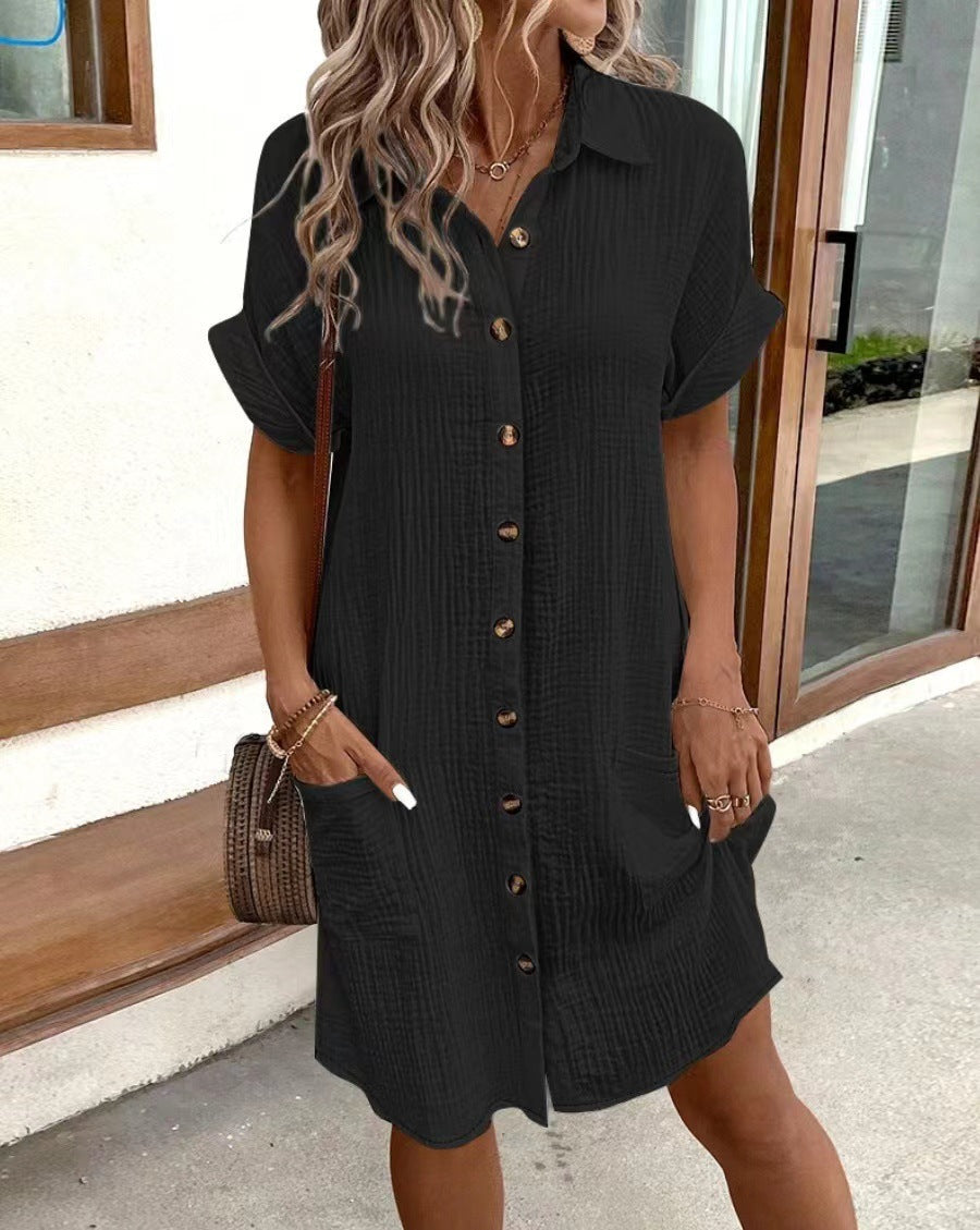 Damen Hemdkleid mit praktischen Taschen und dekorativen Knöpfen Drune