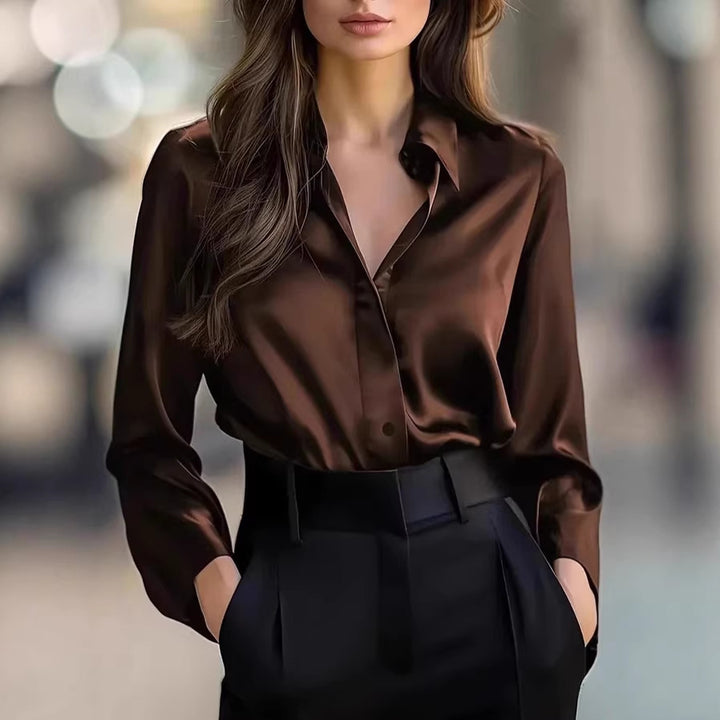 Damen Elegante Satinbluse mit klassischem Schnitt und dezentem Glanz Drune