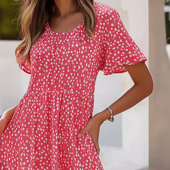 Damen lässiges Freizeitkleid mit fließendem Schnitt und Rüschensaum Drune