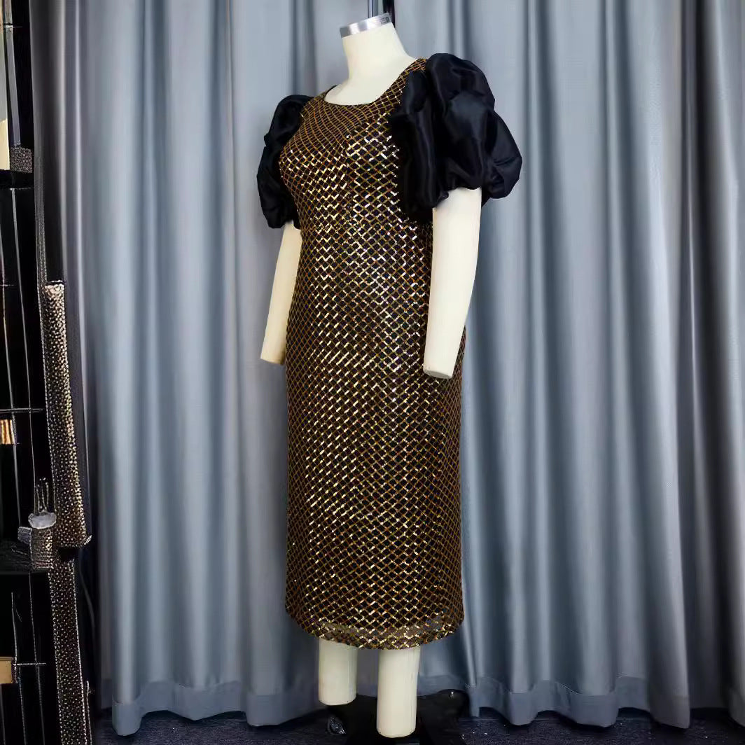 Damen Abendkleid mit strukturiertem Oberteil und voluminösen Puffärmeln Drune