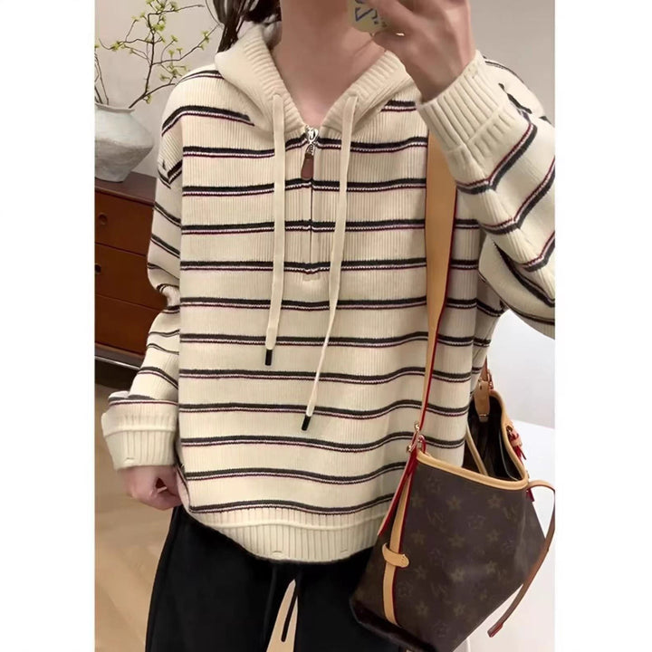 Damen modischer Hoodie-Pullover mit strukturiertem Streifenmuster Drune