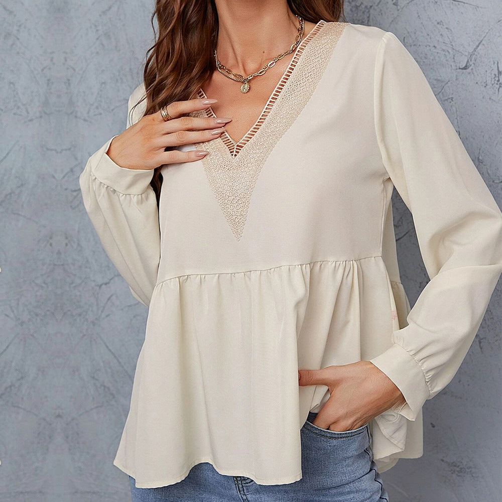 Damen Bluse mit bereicherten Ärmeln und Spitze Drune