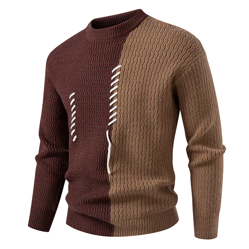 Herren nan zweigeteilter Strukturstrickpullover mit Zierband-Detail und Rundhalsausschnitt Drune