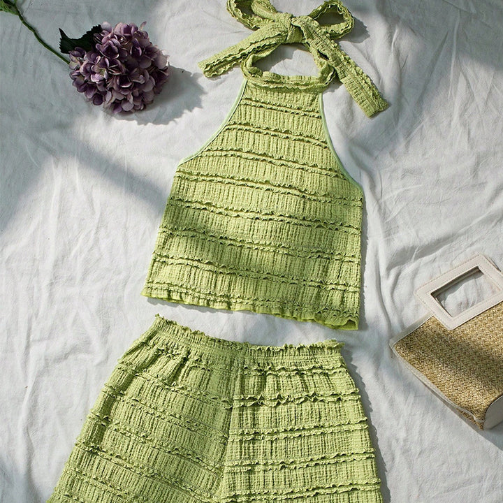 Damen luftiges Two-Piece Set aus strukturiertem Stoff Drune