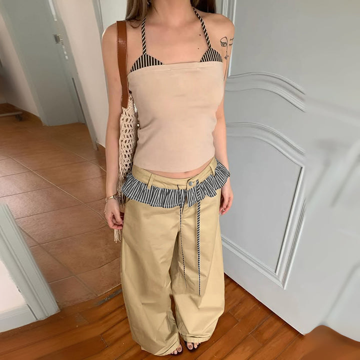 Damen Weite Freizeithose mit Rüschendetails und verstellbarem Bund Drune