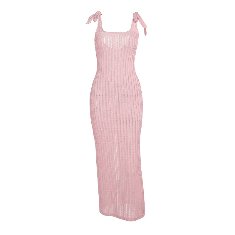 Damen Schlichtes Strickkleid mit regulierbaren Trägern und raffinierten Transparenzen Drune