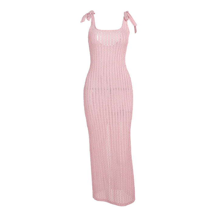Damen Schlichtes Strickkleid mit regulierbaren Trägern und raffinierten Transparenzen Drune