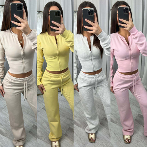 Damen cropped Kapuzenjacke und entspannte Jogginghose Set Drune
